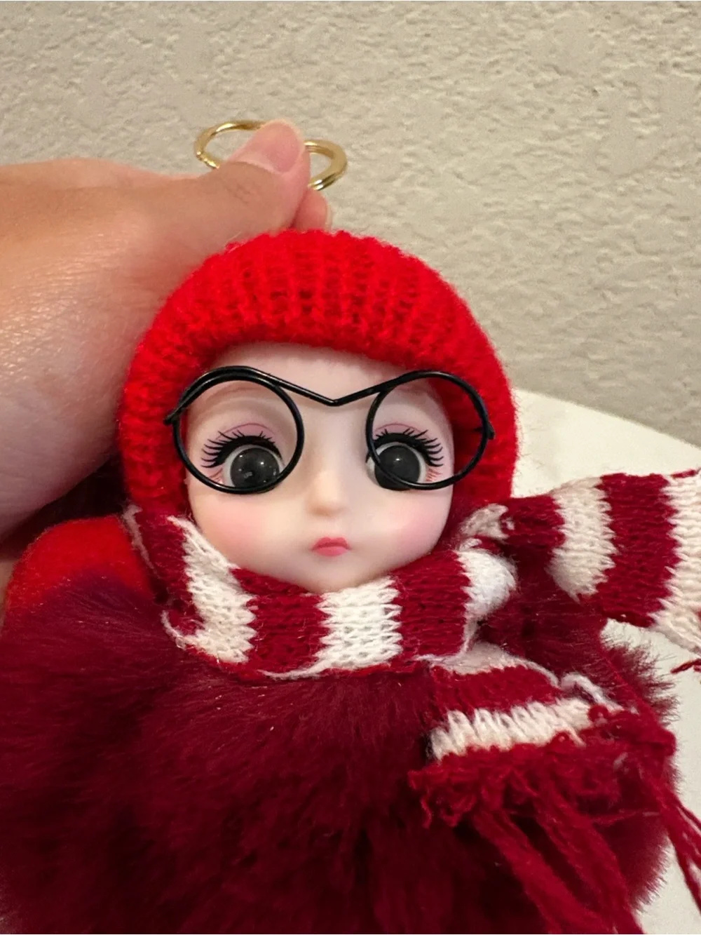 Red Pom Doll Bag Charm Keychain with Scarf NWT
